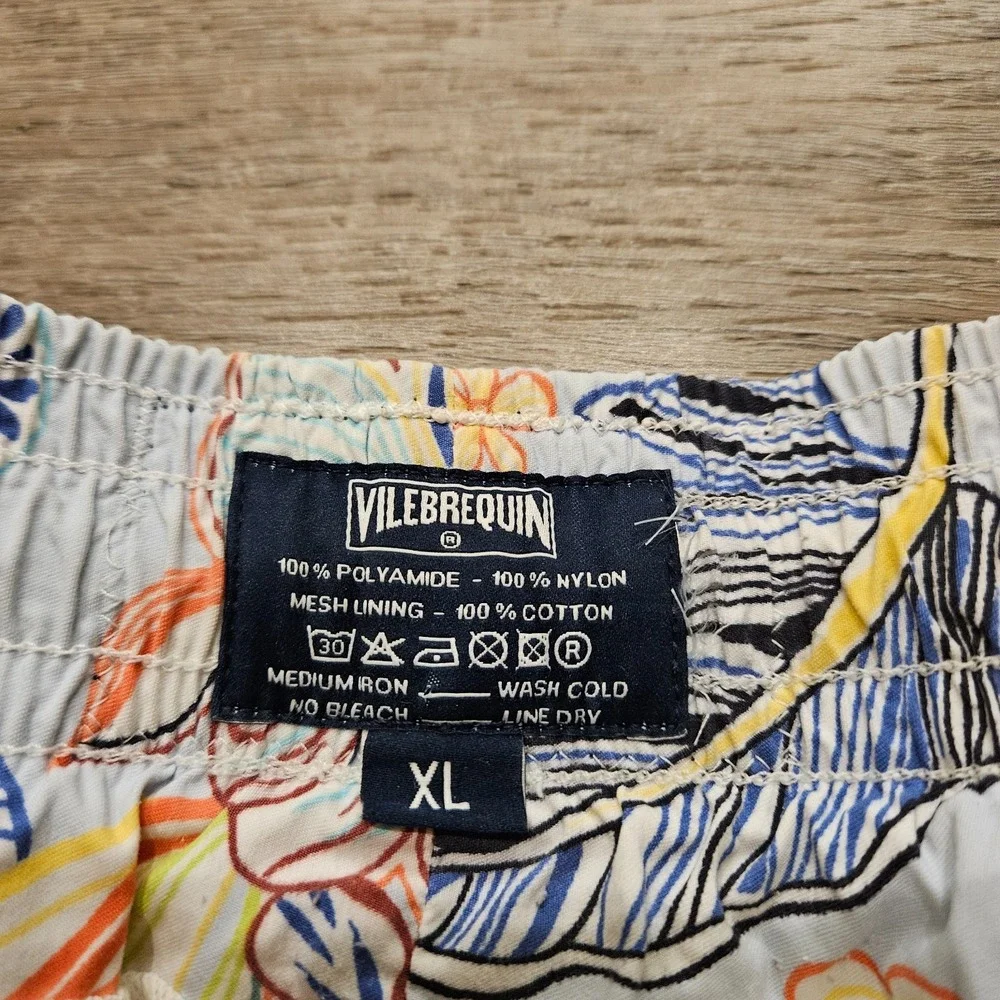 Vilebrequin Mens XL Floral Swim Trunks Multicolor Nylon Lined Drawstring
